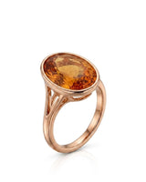 Oval Imperial Topaz split shank bezel setting ring in 18K rose gold | SARATTI