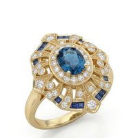Lotus Crest -London Blue Topaz & Diamond Ring