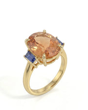 Oval Natural Imperial Topaz three-stone setting in 18K yellow gold | SARATTI