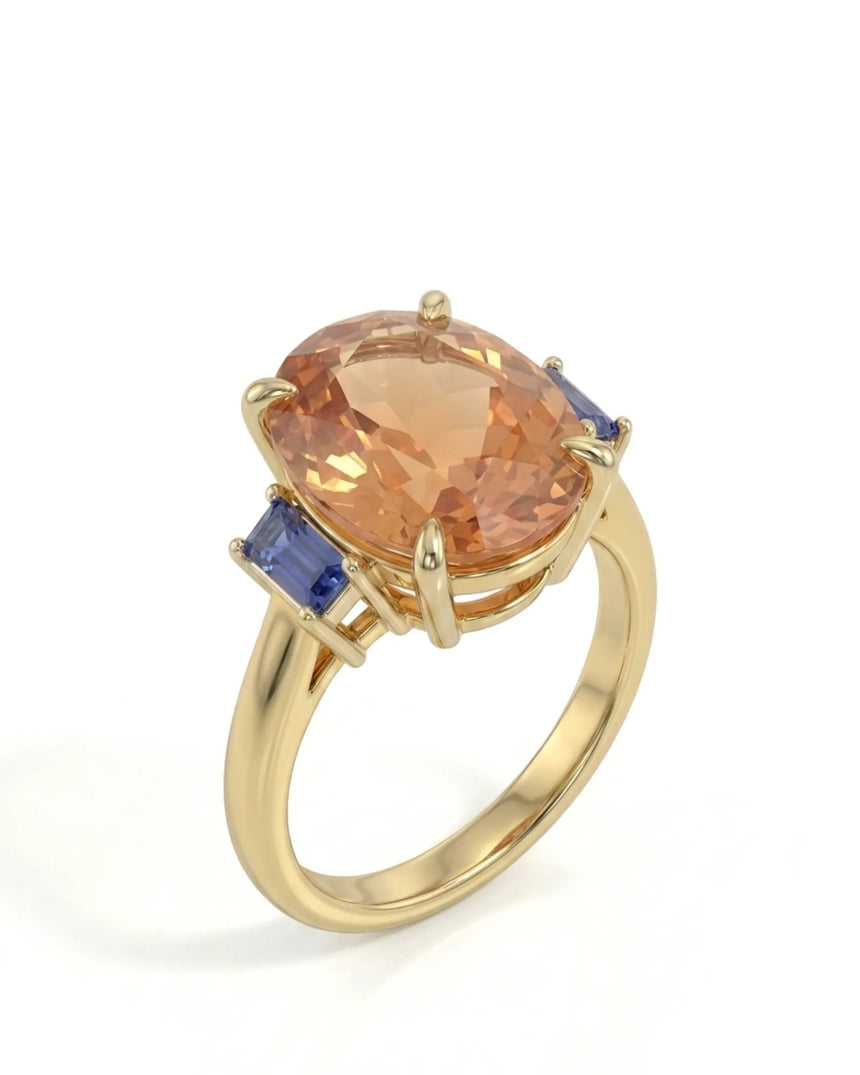 Oval Natural Imperial Topaz three-stone setting in 18K yellow gold | SARATTI