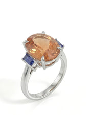 Oval Natural Imperial Topaz three-stone setting in platinum | SARATTI