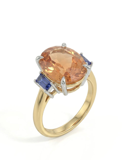 Oval Natural Imperial Topaz three-stone setting in two tone | SARATTI
