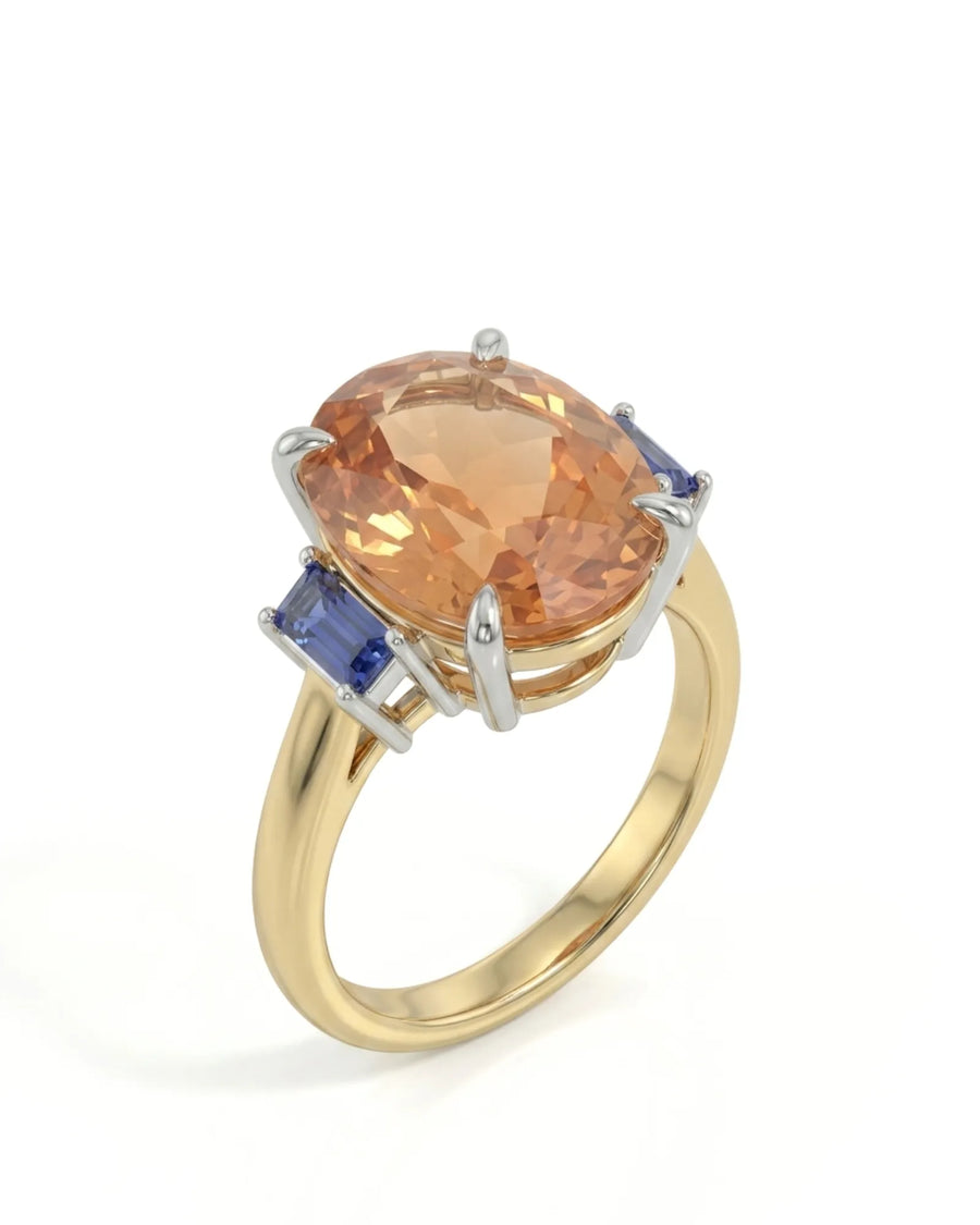 Oval Natural Imperial Topaz three-stone setting in two tone | SARATTI