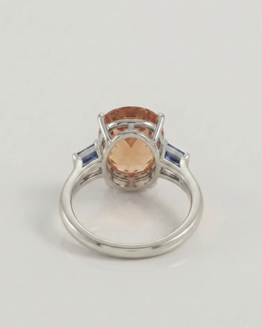 Oval Topaz setting-only design with blue sapphire contrast in white gold | SARATTI