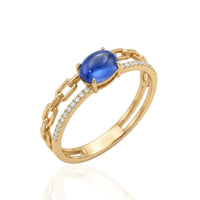 Oval Natural Sapphire Cuban Chain Ring