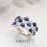 Oval blue sapphire multi stone ring white gold luxury design | SARATTI