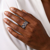 Oval blue sapphire woven band ring platinum setting | SARATTI