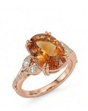 Oval cut Natural Imperial Topaz diamond leaf setting in 18K rose gold | SARATTI