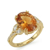 AURELIA LEAF – Natural Imperial Topaz Diamond Leaf Setting - Oval Cut