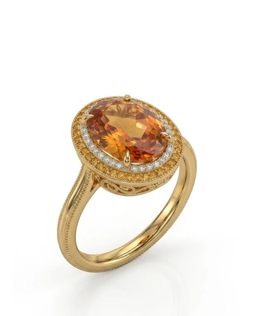 Oval cut Natural Imperial Topaz double halo setting in 18K yellow gold | SARATTI