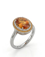 Oval cut Natural Imperial Topaz double halo setting in platinum | SARATTI
