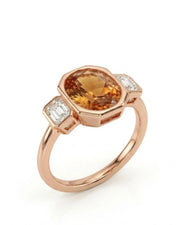 Oval cut Natural Imperial Topaz three-stone bezel setting in 18K rose gold | SARATTI