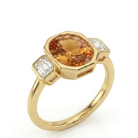 LUCENT FRAME – Natural Imperial Topaz Three-Stone Bezel Setting - Oval Cut