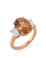 Oval cut Natural Imperial Topaz three-stone setting in 18K rose gold | SARATTI