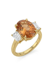 Oval cut Natural Imperial Topaz three-stone setting in 18K yellow gold | SARATTI