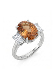 Oval cut Natural Imperial Topaz three-stone setting in platinum | SARATTI
