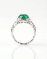 Oval natural emerald cabochon ring in 18K White Gold | SARATTI