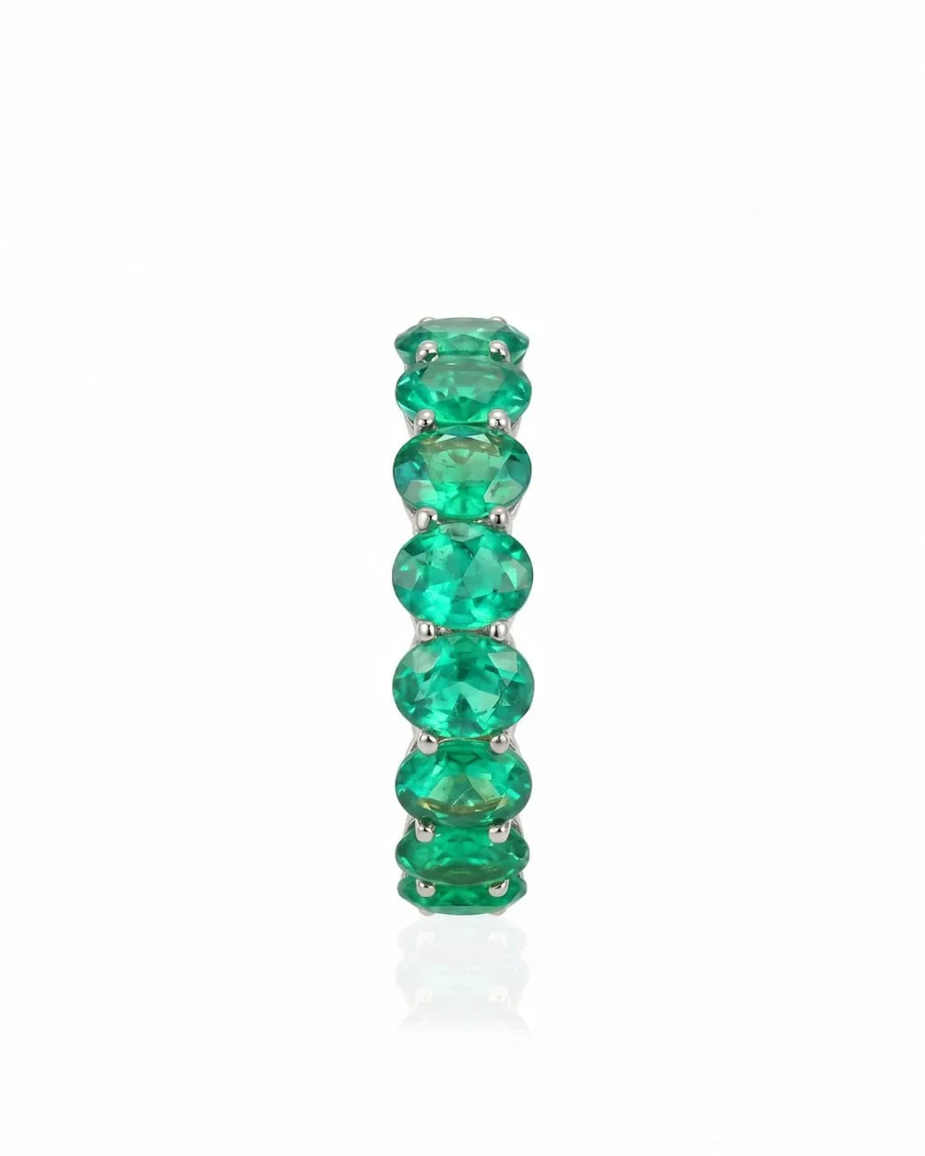 Oval natural emerald eternity ring in Platinum | SARATTI