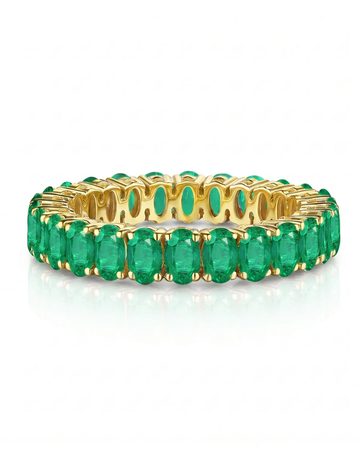 Oval natural emerald infinity band ring in 18K yellow gold | SARATTI
