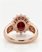 Oval natural ruby halo ring 1.2ct red ruby diamond halo ring rose gold sculpted band vintage fine jewelry | SARATTI