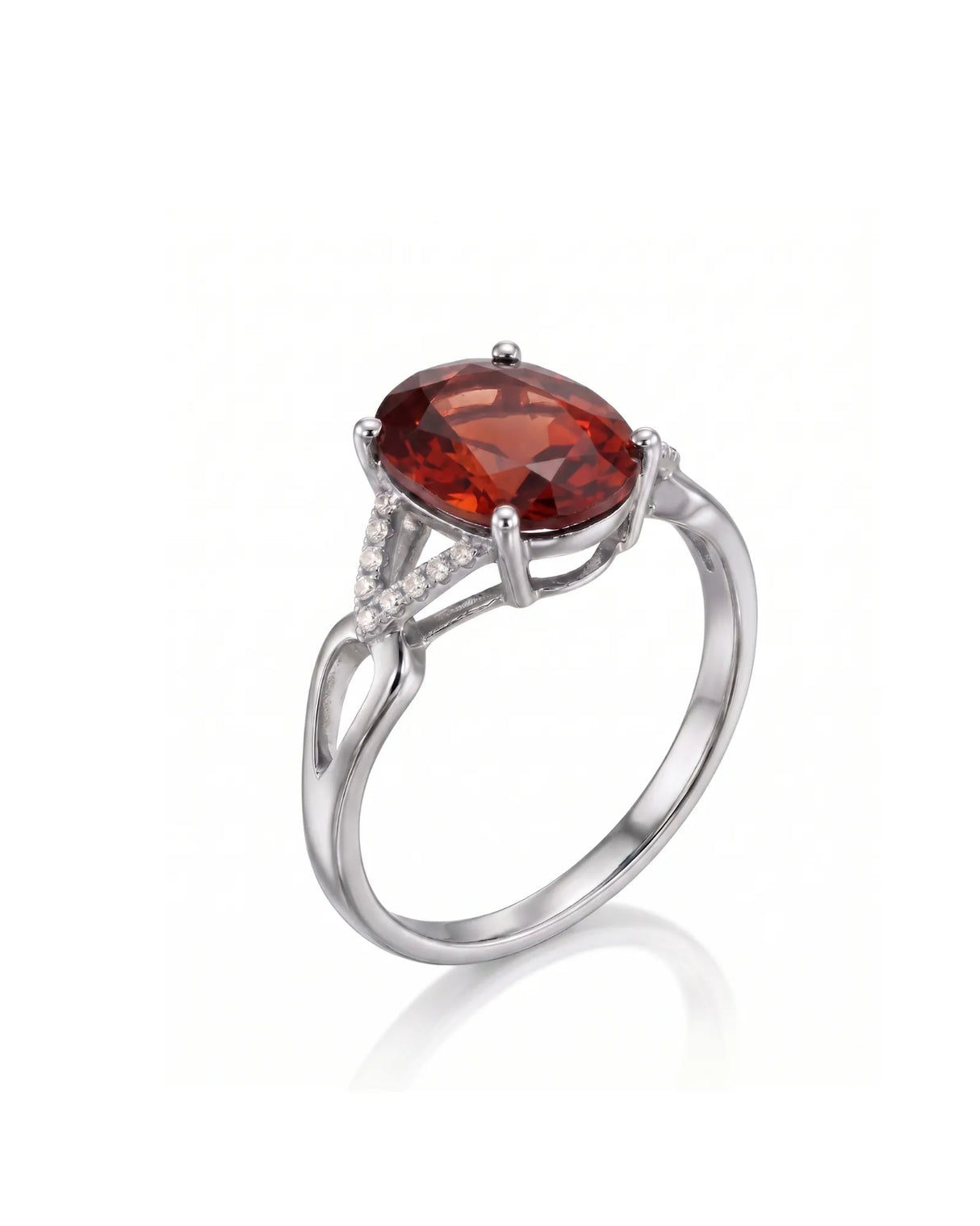 Oval orange garnet ring with diamond frame in premium platinum | SARATTI