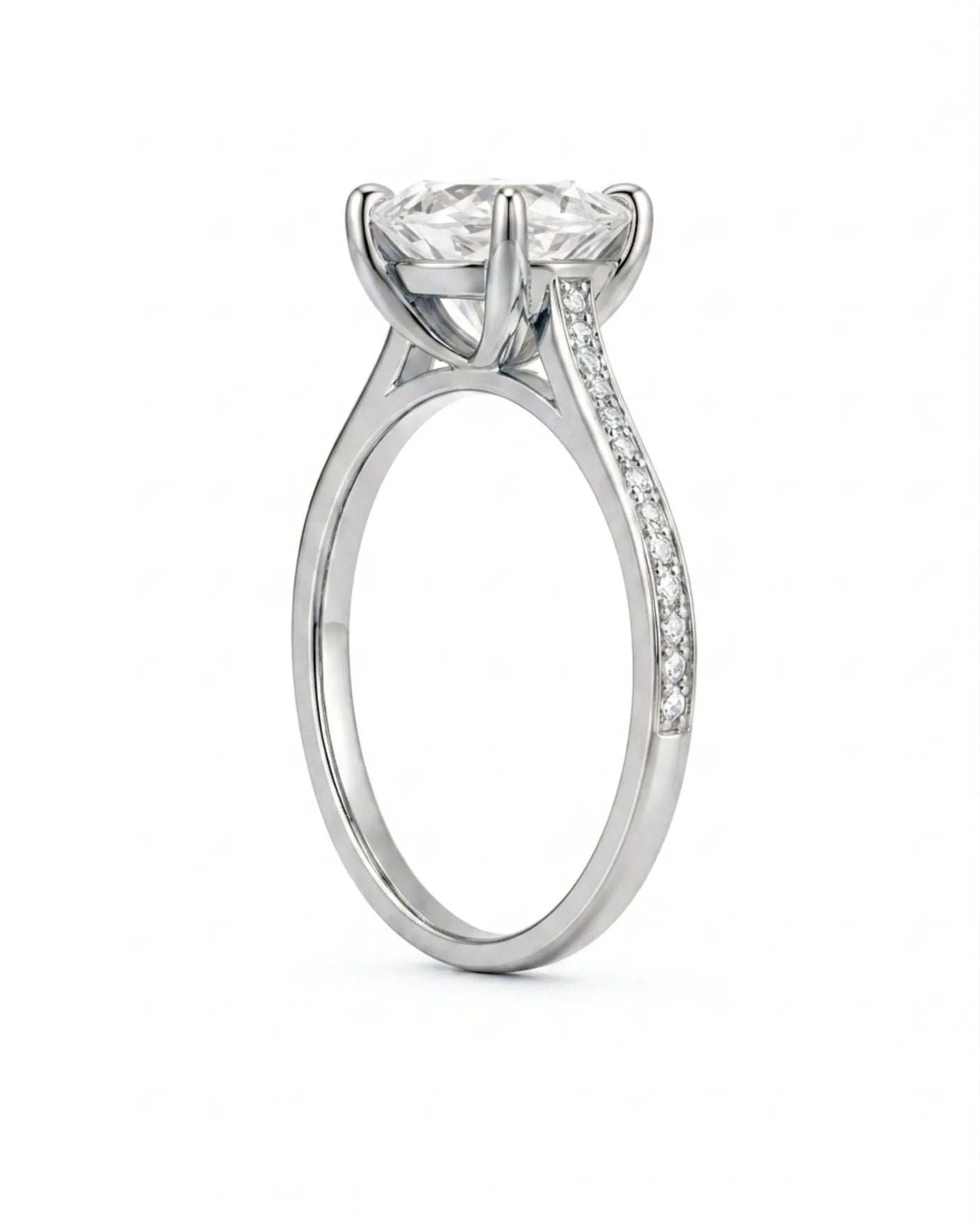 Oval pavé moissanite engagement ring for a refined proposal crafted in platinum | SARATTI