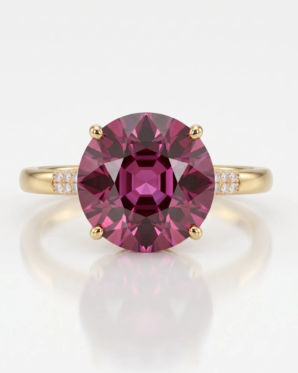 Oval pink tourmaline engagement ring with diamond accents in 18K yellow gold | SARATTI