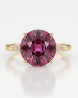 Oval pink tourmaline engagement ring with diamond accents in 18K yellow gold | SARATTI