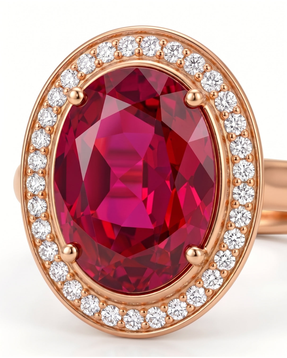 Oval pink tourmaline halo ring with natural diamonds in polished 18K Rose Gold | SARATTI