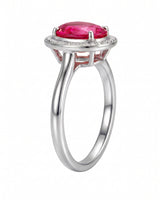 Oval pink tourmaline halo ring with natural diamonds in polished 18K White Gold | SARATTI