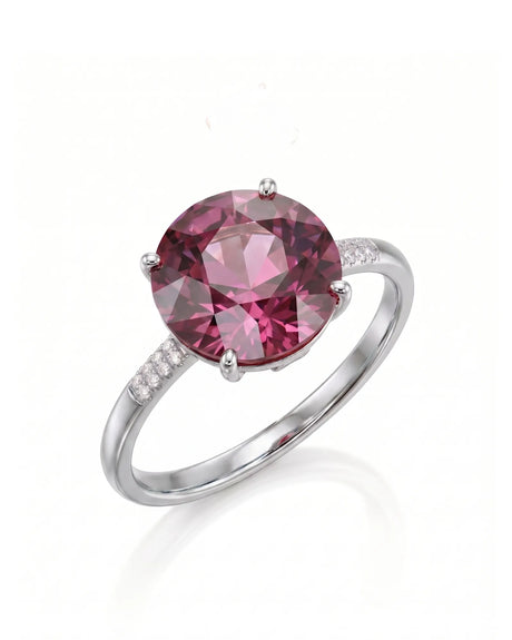 Oval pink tourmaline ring with diamond shoulders in 18K white gold | SARATTI