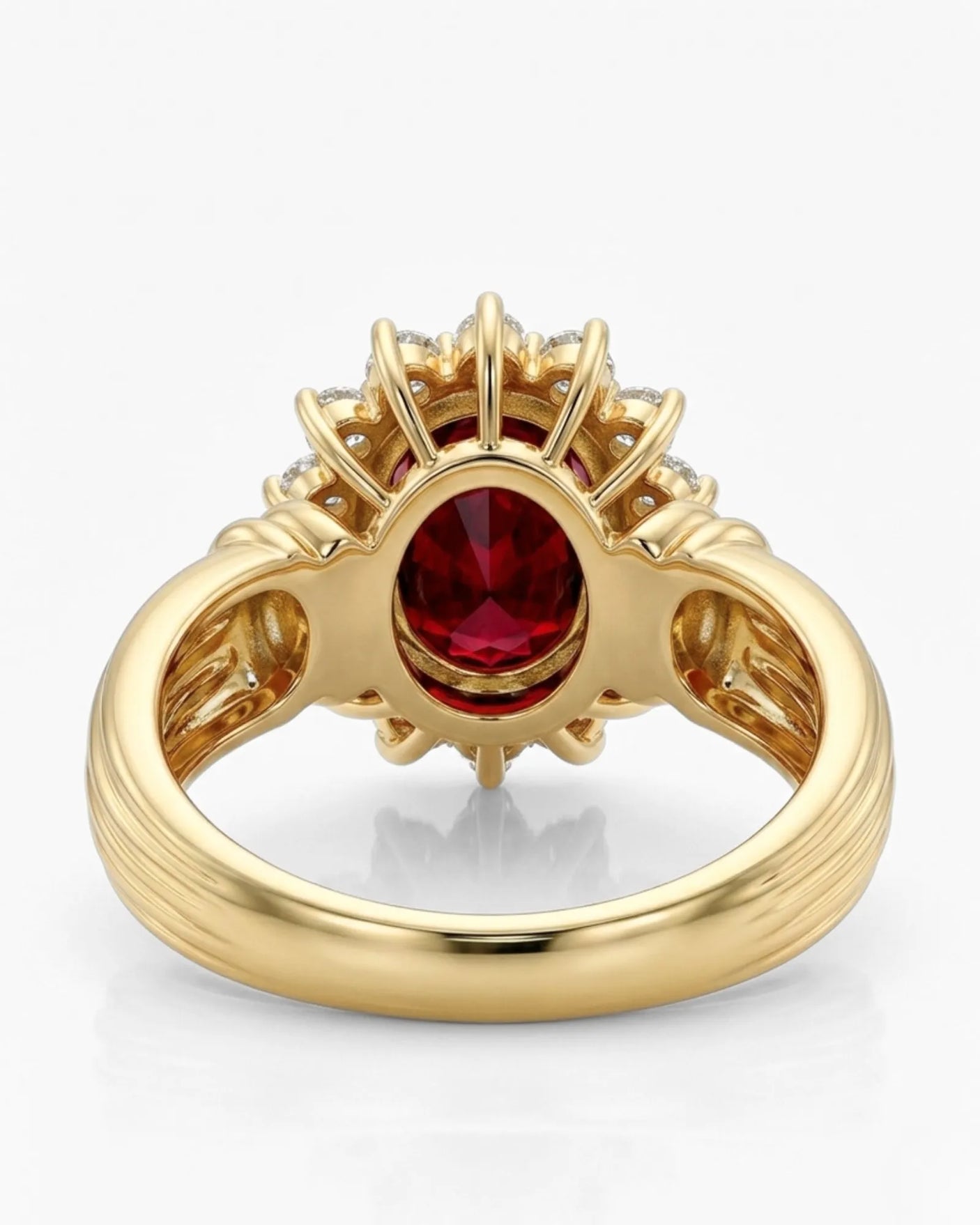 Oval red ruby halo ring natural 1.2 carat ruby diamond halo ring yellow gold triple contour band fine jewelry | SARATTI