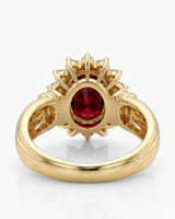 Oval red ruby halo ring natural 1.2 carat ruby diamond halo ring yellow gold triple contour band fine jewelry | SARATTI