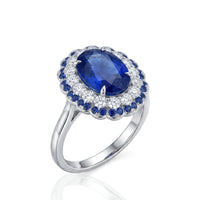4 carats Oval Double Halo White Gold | Royal Blue Ring