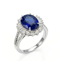 3 carat Royal Blue Natural Sapphire Diamonds Split Shank White Gold Ring