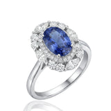 Oval Natural Sapphire and Diamond Ring in White Gold