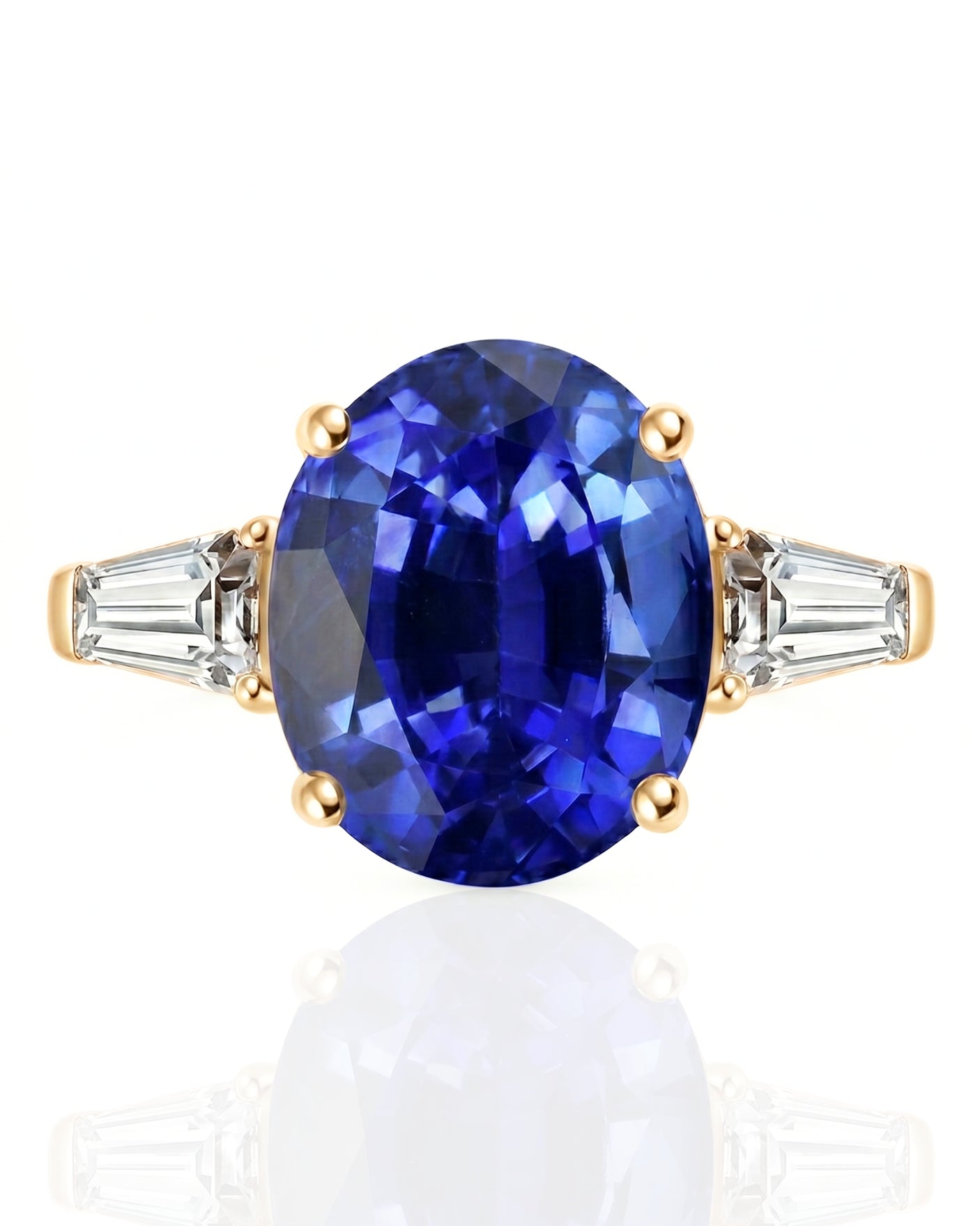 Oval sapphire and diamond engagement ring in 18K yellow gold for meaningful gifting | SARATTI
