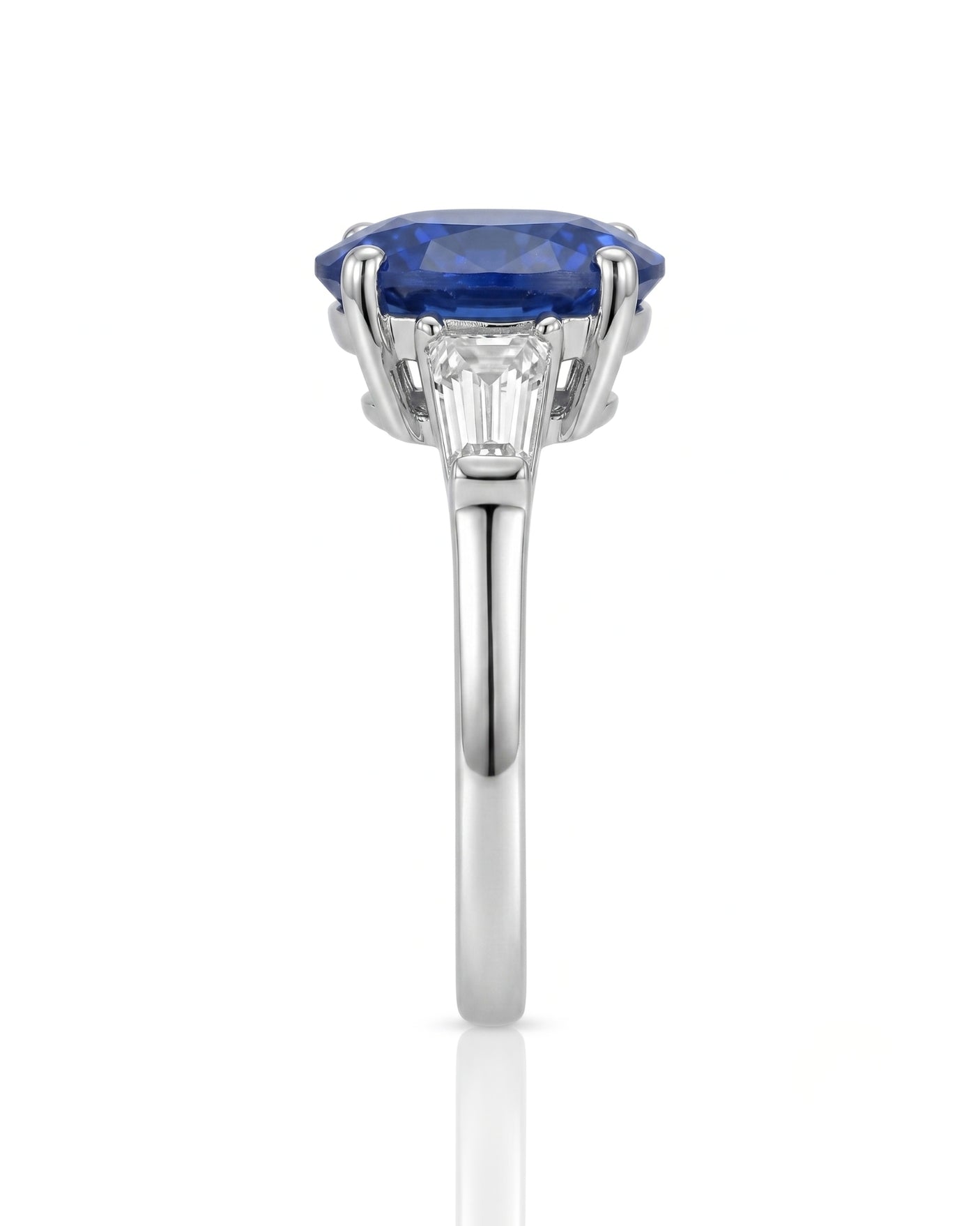Oval sapphire and diamond engagement ring in platinum for meaningful gifting | SARATTI