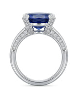 Oval sapphire pavé diamond ring with tapered shoulder detailing and platinum craftsmanship | SARATTI