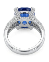 Oval sapphire statement ring with diamond-set prongs and pavé shoulders in platinum - SARATTI