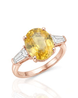 Oval yellow sapphire ring with T-shaped diamond accents in 18K rose gold | SARATTI