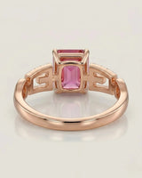 Passion Seal pink tourmaline ring with diamond buckle motif in 18K rose gold | SARATTI