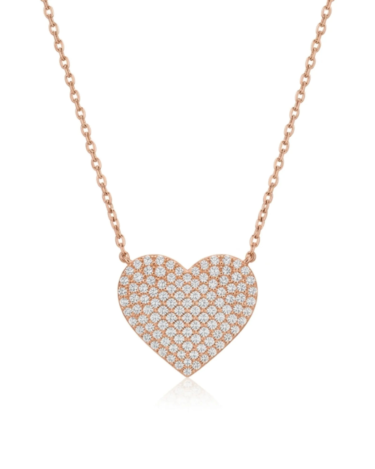 Pavé diamond heart necklace with round diamonds in 18K rose gold | SARATTI
