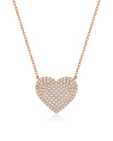 Pavé diamond heart necklace with round diamonds in 18K rose gold | SARATTI