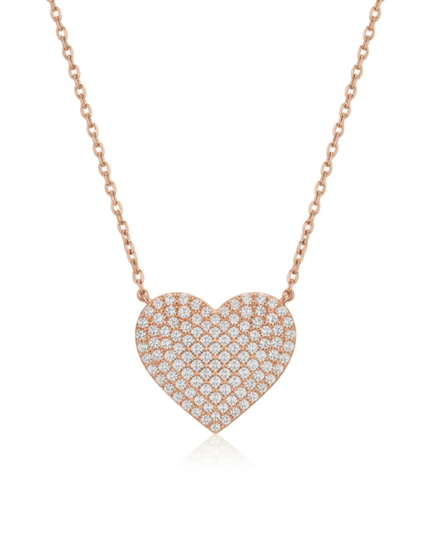 Pavé diamond heart necklace with round diamonds in 18K rose gold | SARATTI