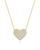 Pavé diamond heart necklace with round diamonds in 18K yellow gold | SARATTI