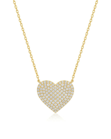 Pavé diamond heart necklace with round diamonds in 18K yellow gold | SARATTI