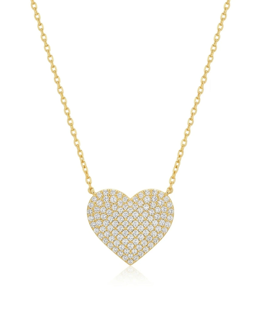 Pavé diamond heart necklace with round diamonds in 18K yellow gold | SARATTI
