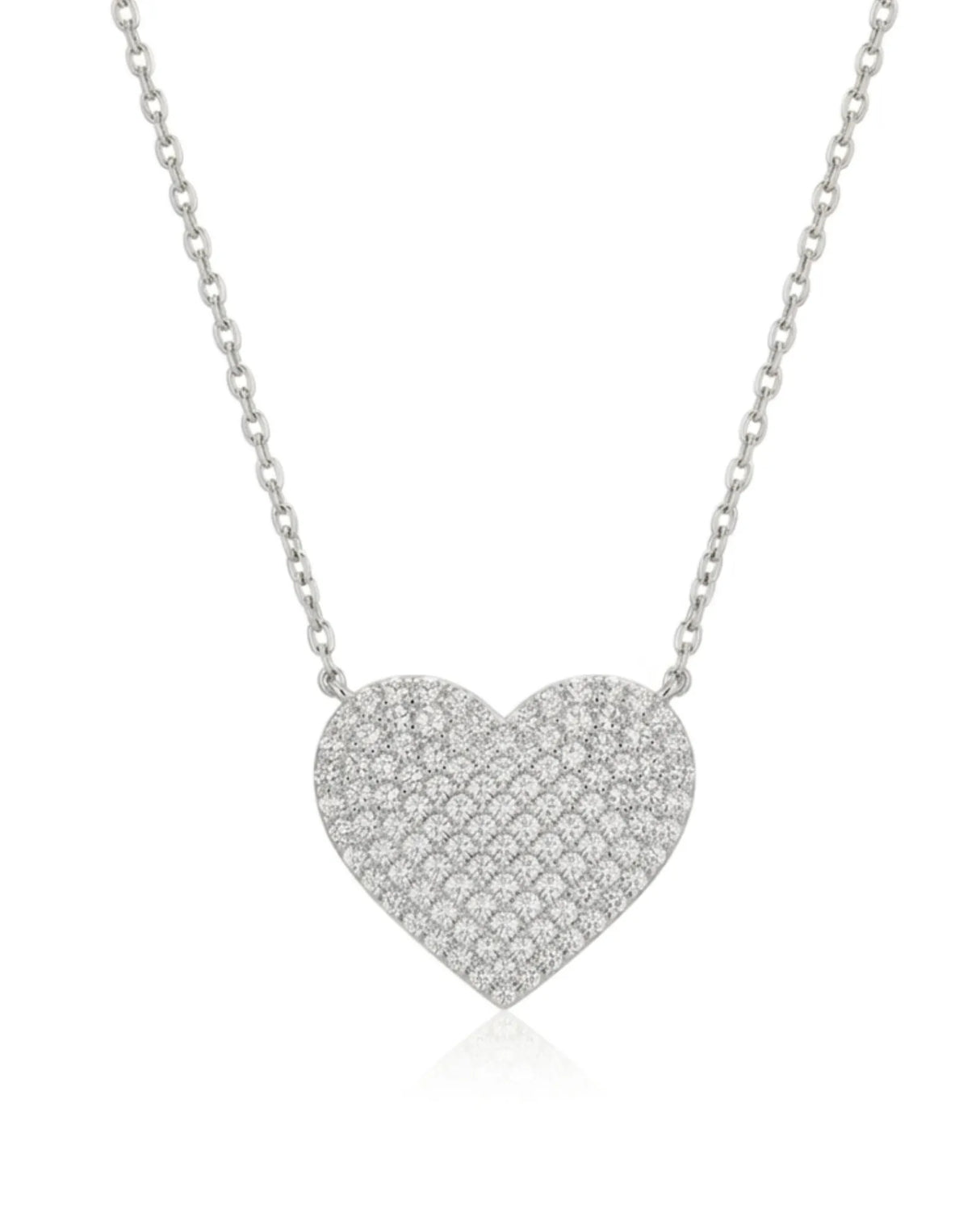 Pavé diamond heart necklace with round diamonds in platinum | SARATTI