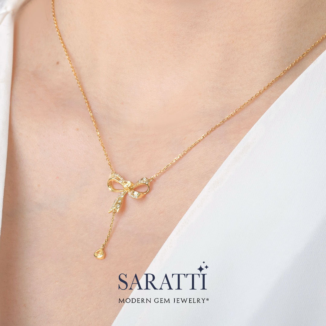 Radiant Pear Shaped Yellow Diamond Necklace | 18K Yellow Gold | Saratti